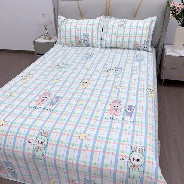 夏季必备加厚粗布花边床单【小拉布-蓝】尺寸2.3X2.4米帆布凉席防滑