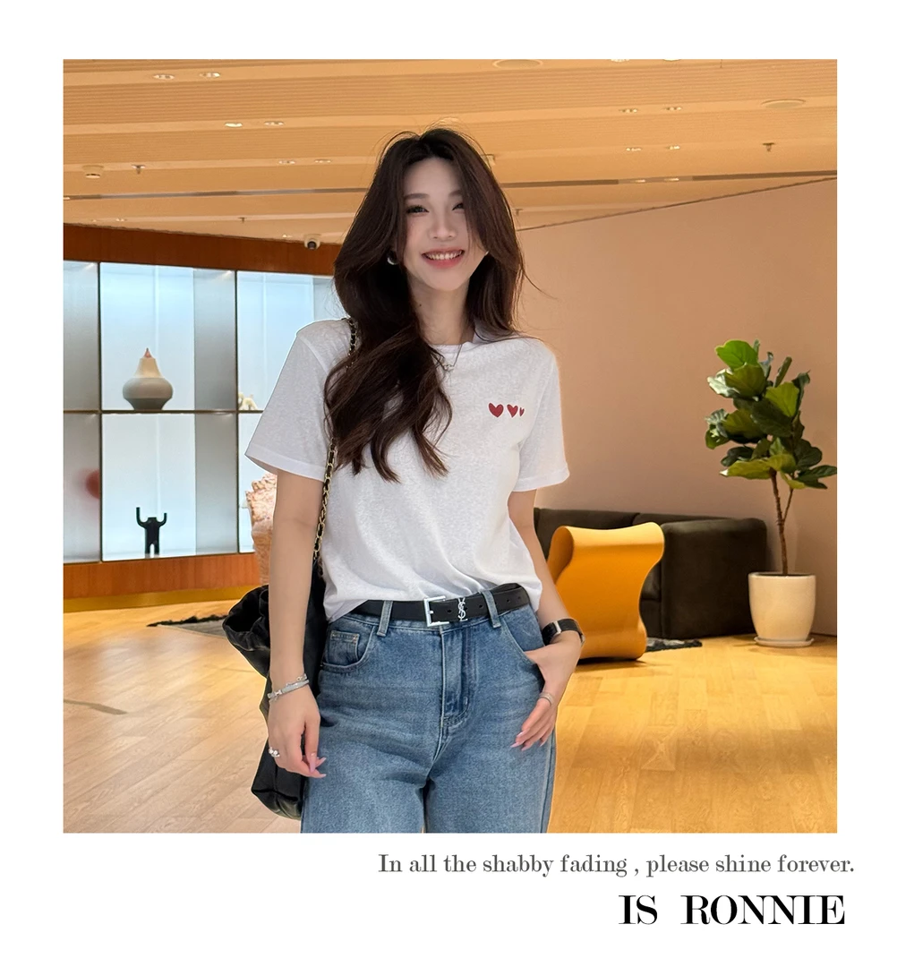 Is Ronnie【相思】天丝棉混纺后背纽扣夏日凉感圆领T恤女25IR0526