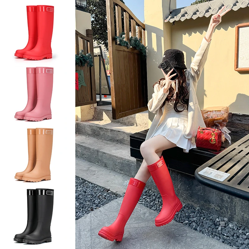 外贸日韩成人时尚高筒雨鞋雨靴女水靴加绒防水防滑外穿雪地靴爆款