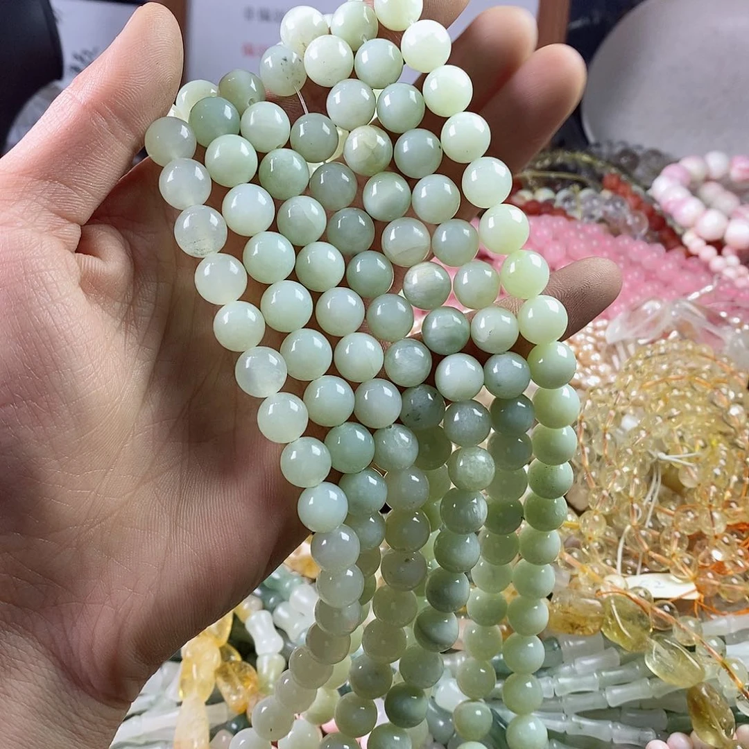 玛瑙/玉髓珠宝半成品合金一条天然10mm岫玉圆珠