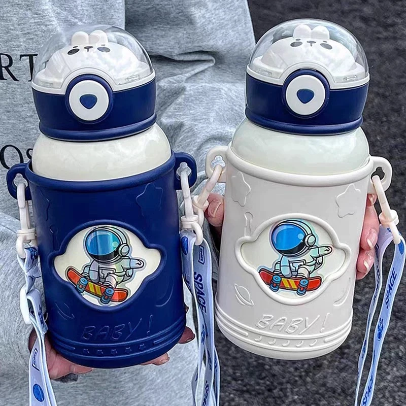 宇航员小学生保温杯3-12岁幼儿园斜挎防摔大容量可爱食品男女通J