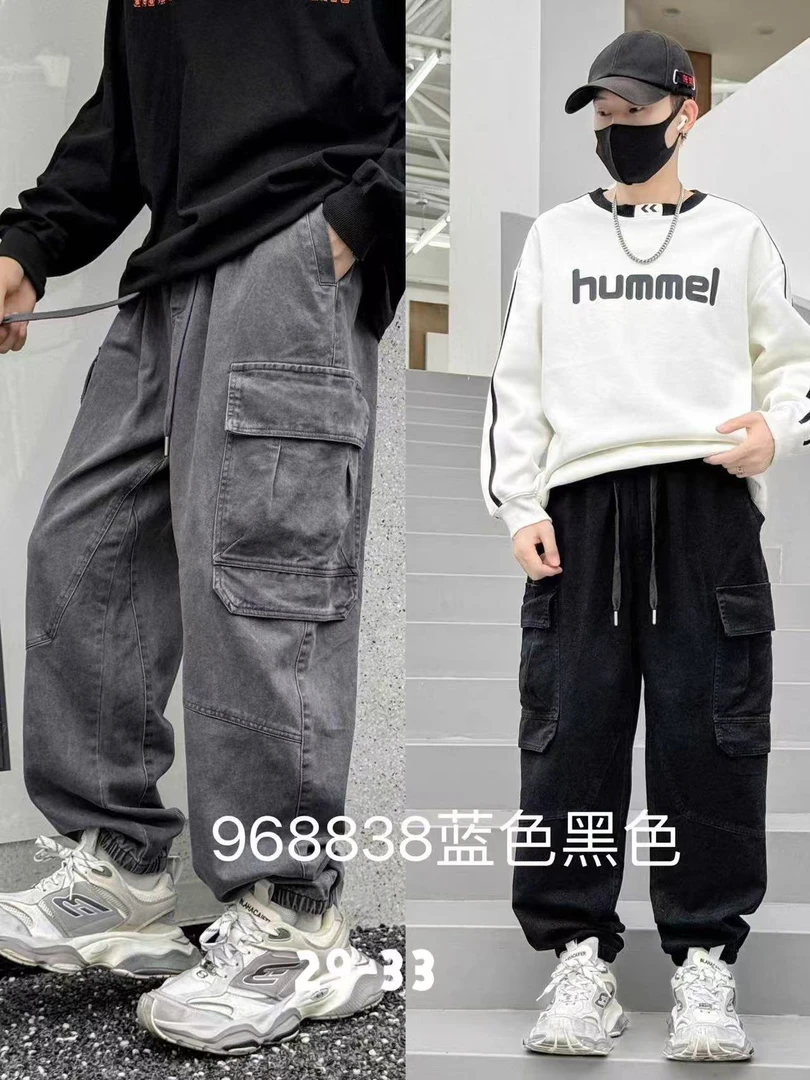 【968838-蓝色】青少年春款棉布工装裤