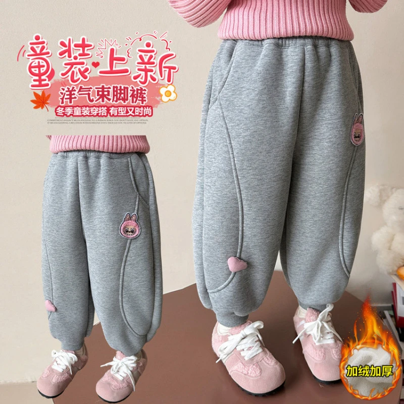 女童拉布布加绒加厚羊驼绒卫裤冬装2025新款女小童一条过冬棉裤子
