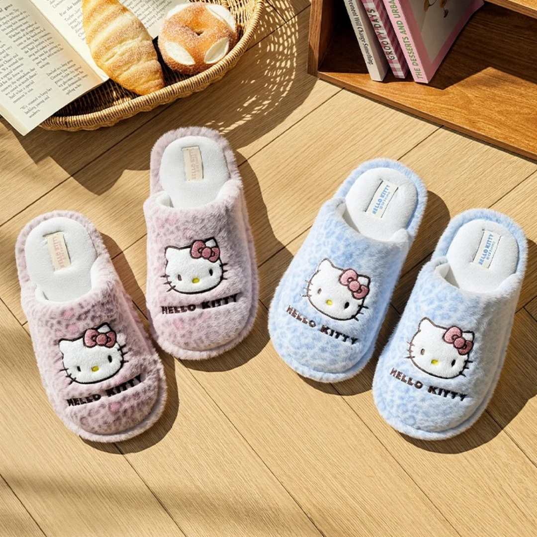 豹纹棉拖鞋女秋冬居家室内加绒保暖包头防滑毛毛拖鞋少女可爱