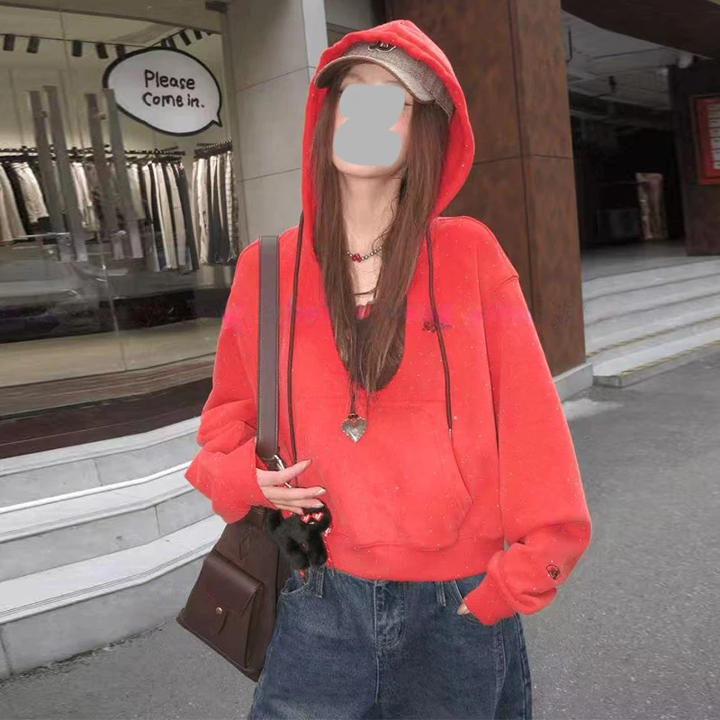 【星汉灿烂】秋冬新款套头连帽闪钻休闲宽松百搭卫衣女新款休闲外套