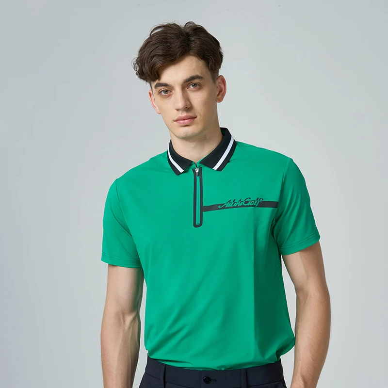 AILIAIGOLF【吸湿排汗】高尔夫运动男款户外撞色运动短袖POLO衫