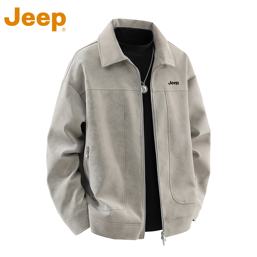 JEEP吉普翻美式领夹克外套男士春秋季新款宽松休闲百搭工装上衣男
