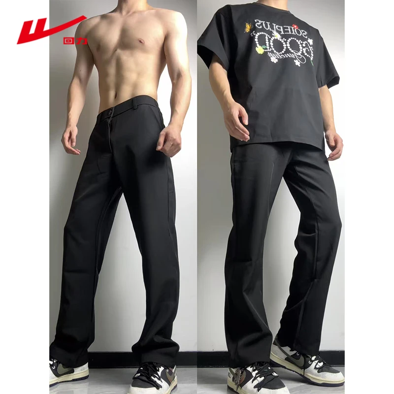 回力微喇弯刀裤西健身高级感痞帅长裤子男款夏季高腰直筒休闲裤子