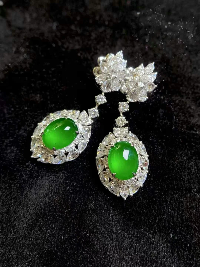 合金耳饰 绿眼睛起光蛋面套装