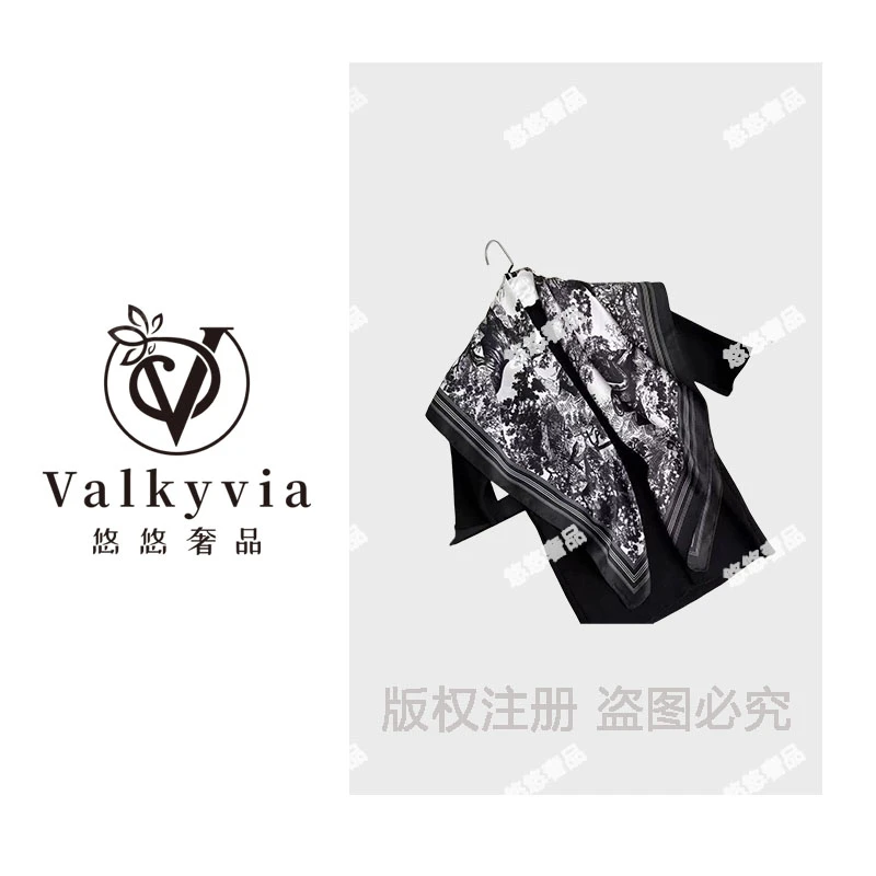 【Valkyvia/悠悠奢品】夏季薄款法式黑色丛林领巾丝巾