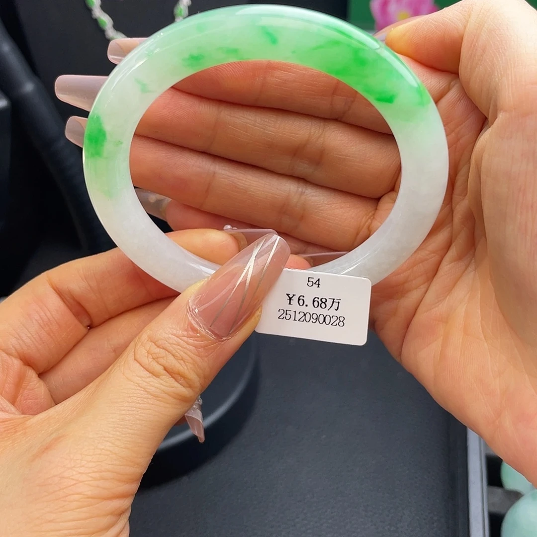 翡翠未镶嵌手镯54圈阳春白雪美人条