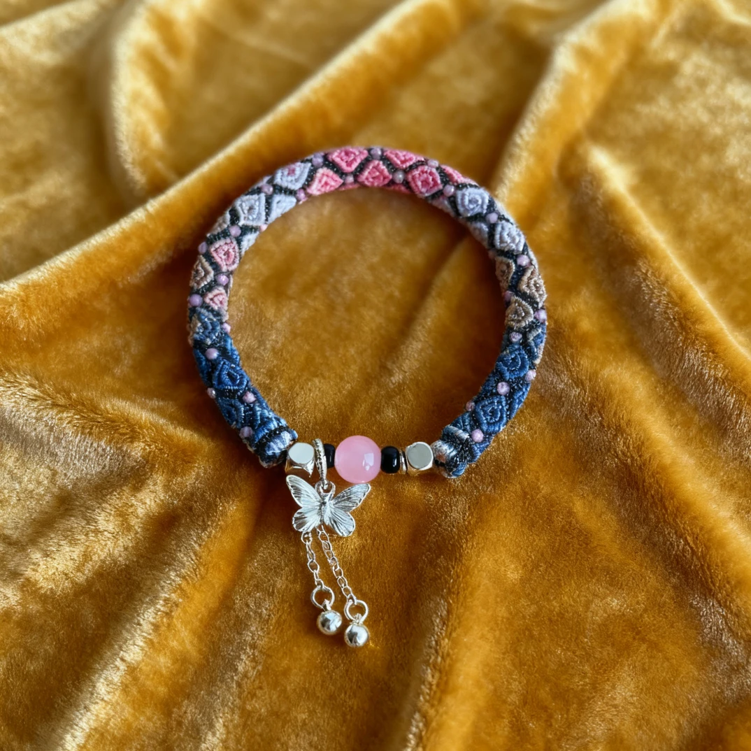 非金属锦纶手镯 蓝粉渐变回纹手镯（周长18cm）