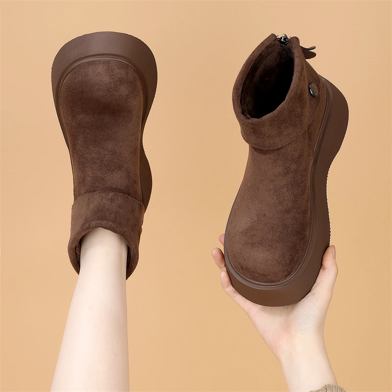 厚底勃肯时尚棉靴女2025年冬季新款加绒保暖显脚小软底短靴小码34