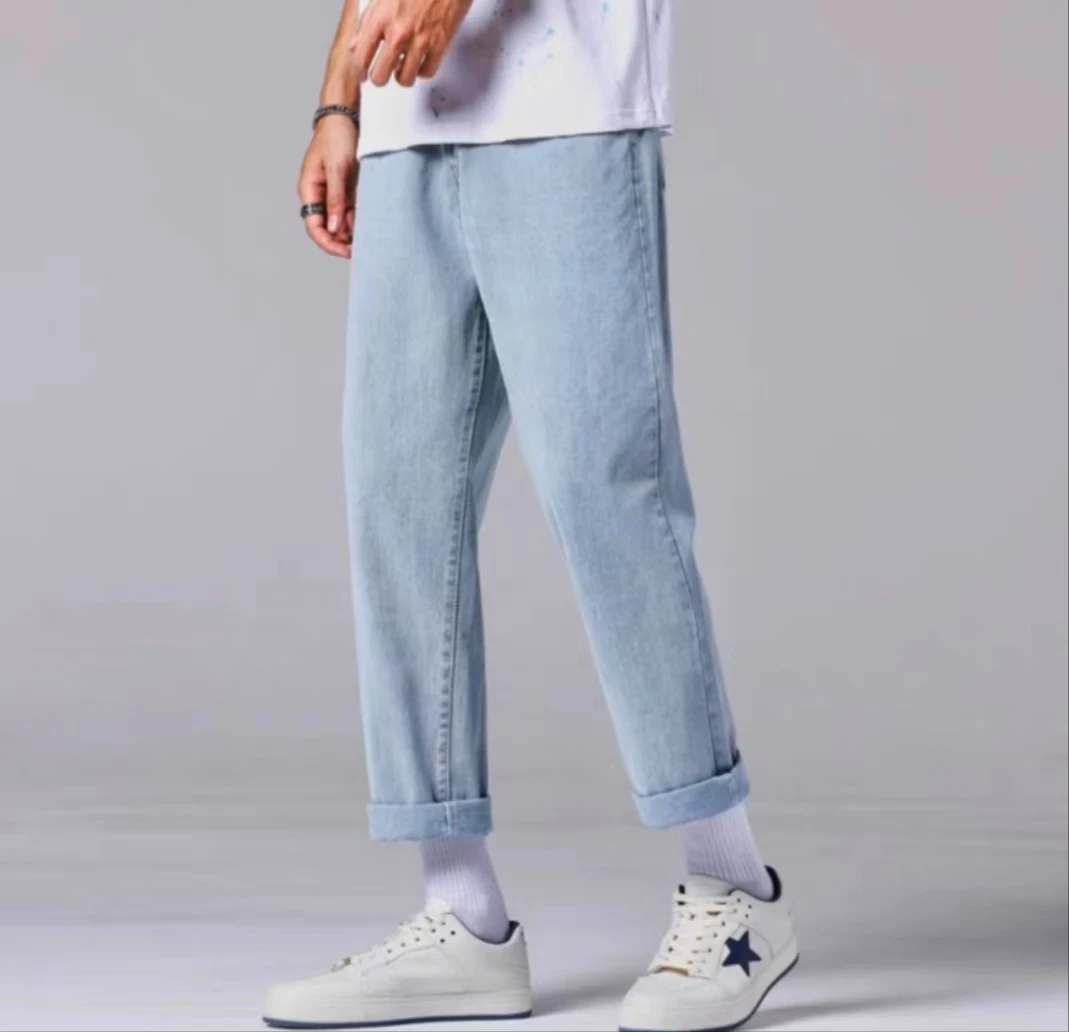 浅色牛仔裤男士美式宽松垂感直筒阔腿潮牌夏季薄新款复古水洗裤子