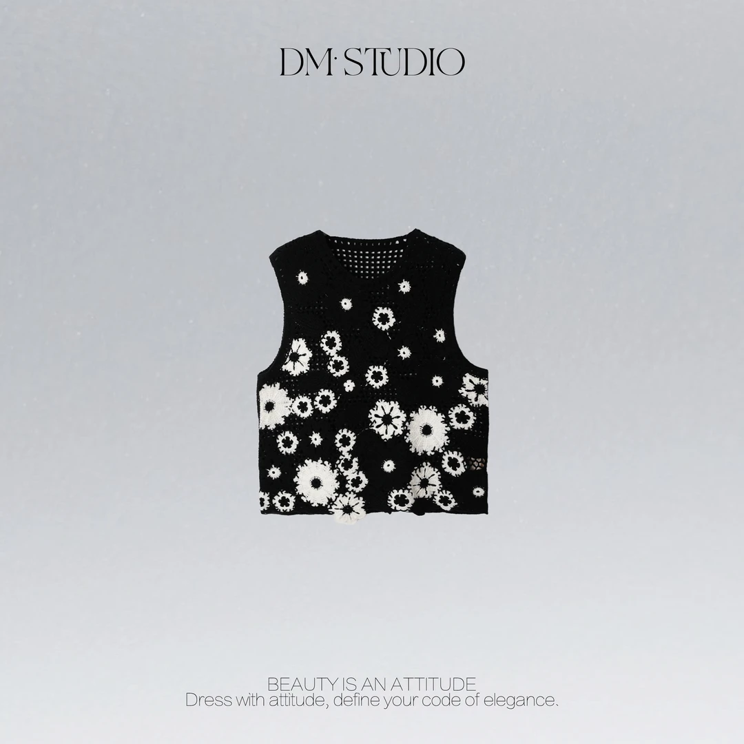 DEDM•STUDIO/100%绵羊毛小众减龄钩花无袖上衣2508BX/88-99129