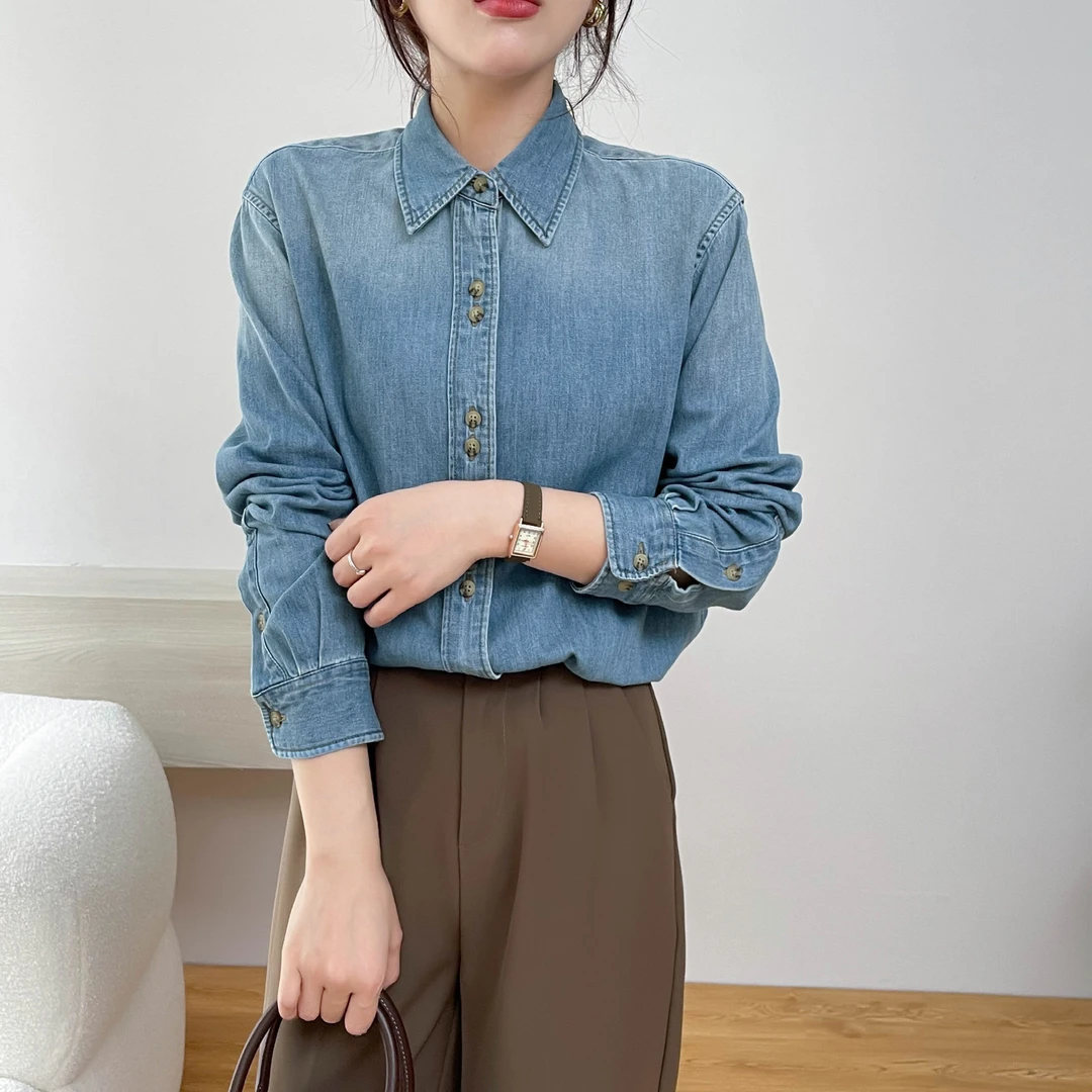 牛仔衬衣女春季新款时尚复古休闲宽松气质长袖百搭打底显瘦衬衣