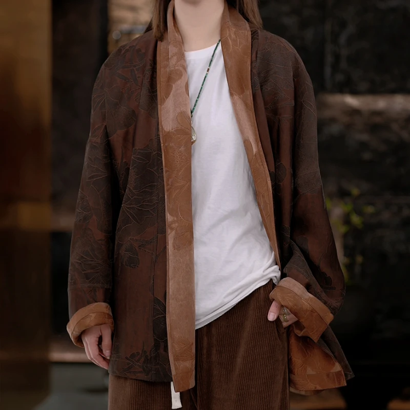 【再易】2025新款如玉古缎香云纱桑蚕丝男士禅意道袍外套ZY0007S