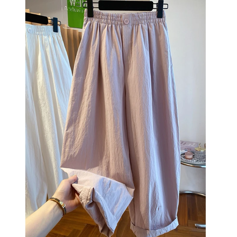 粉色薄款休闲裤气球裤女春夏2025新款宽松休闲显瘦高腰直筒阔腿裤