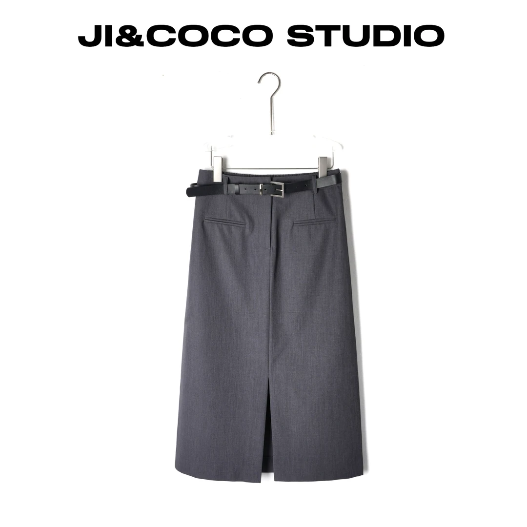 2025春夏高腰简约直筒前后开叉包臀半身裙 百搭松紧腰女裙221551P