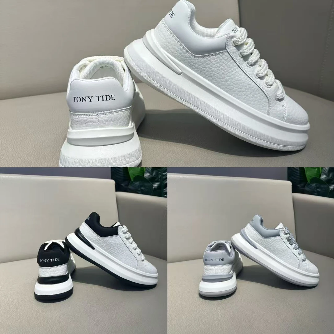 男士鞋厚底休闲风透气低帮板鞋纯色小白鞋日常穿搭潮鞋 TT