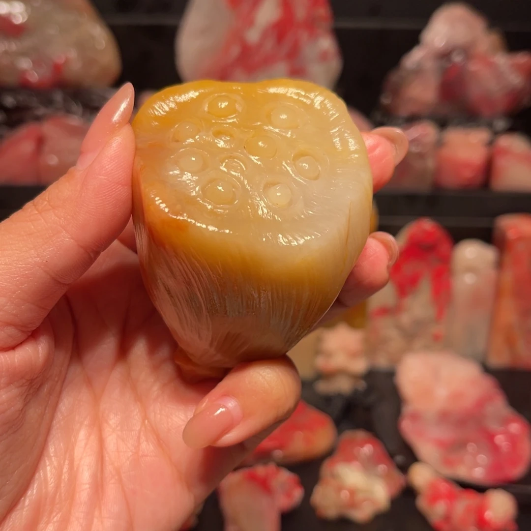 巴林石巴林三色荔枝莲藕手把件