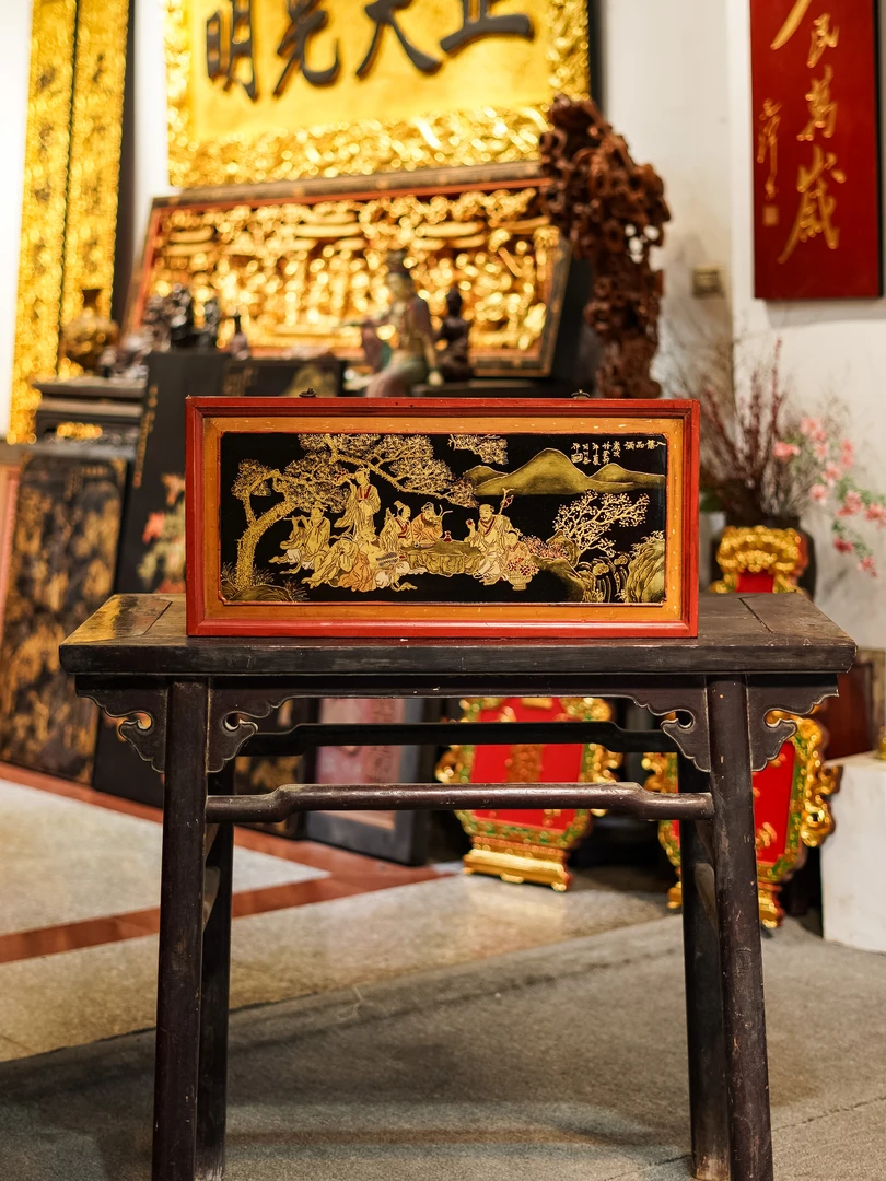 精美漆画牌匾匾额八仙品酒图中堂艺术品客厅挂屏