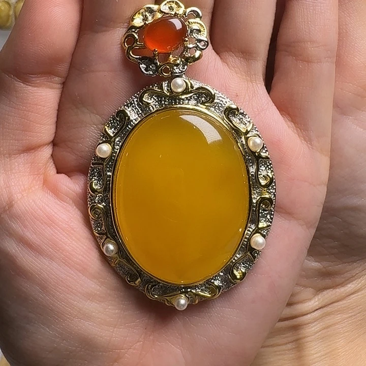 蜜蜡银S925镶嵌吊坠(不含链)吊坠