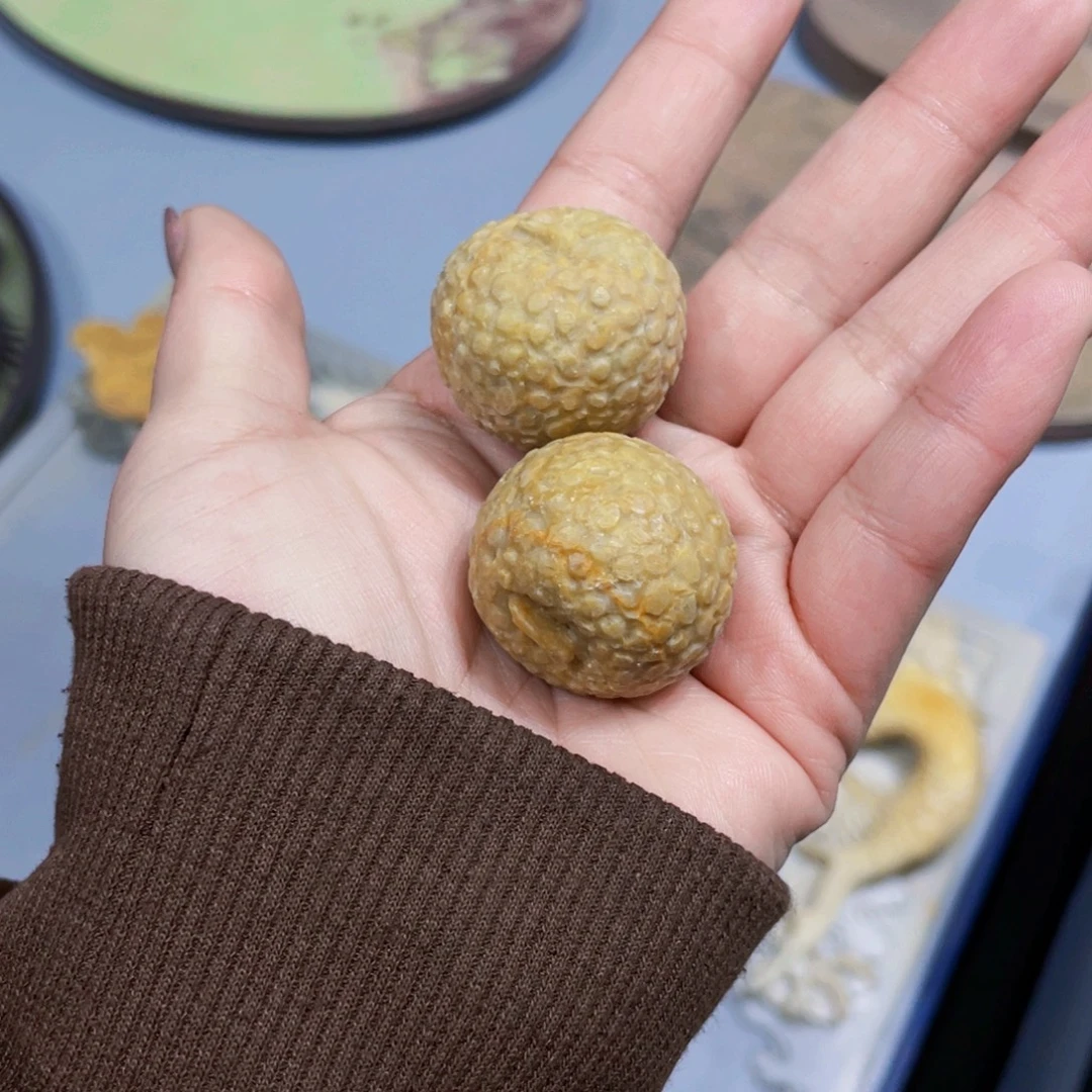 一对龙眼寿山石茶宠摆件