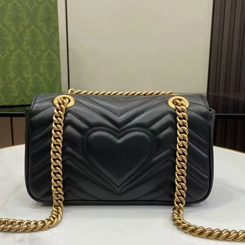 【马蒙包】牛皮女包2025新款马蒙包爱心链条包小香风菱格单肩斜挎