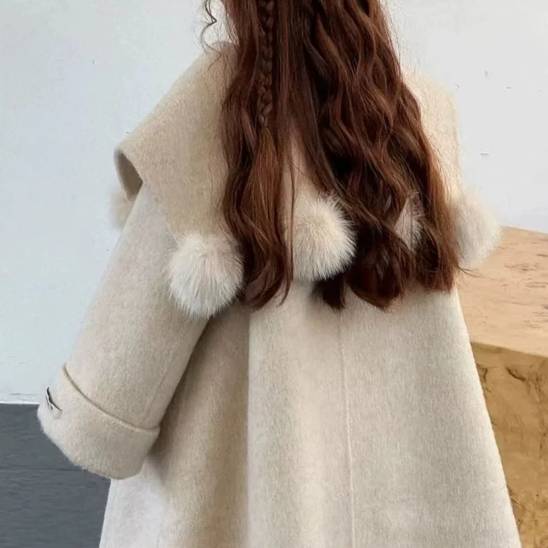 女童加绒呢大衣秋冬2025新款儿童大毛领冬装韩版女孩加厚外套洋气