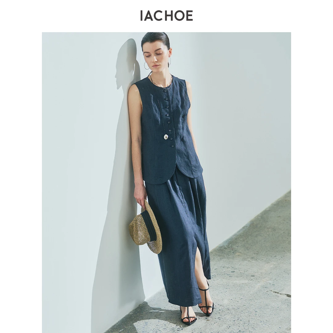 IACHOE前开叉全亚麻半身裙3531517025