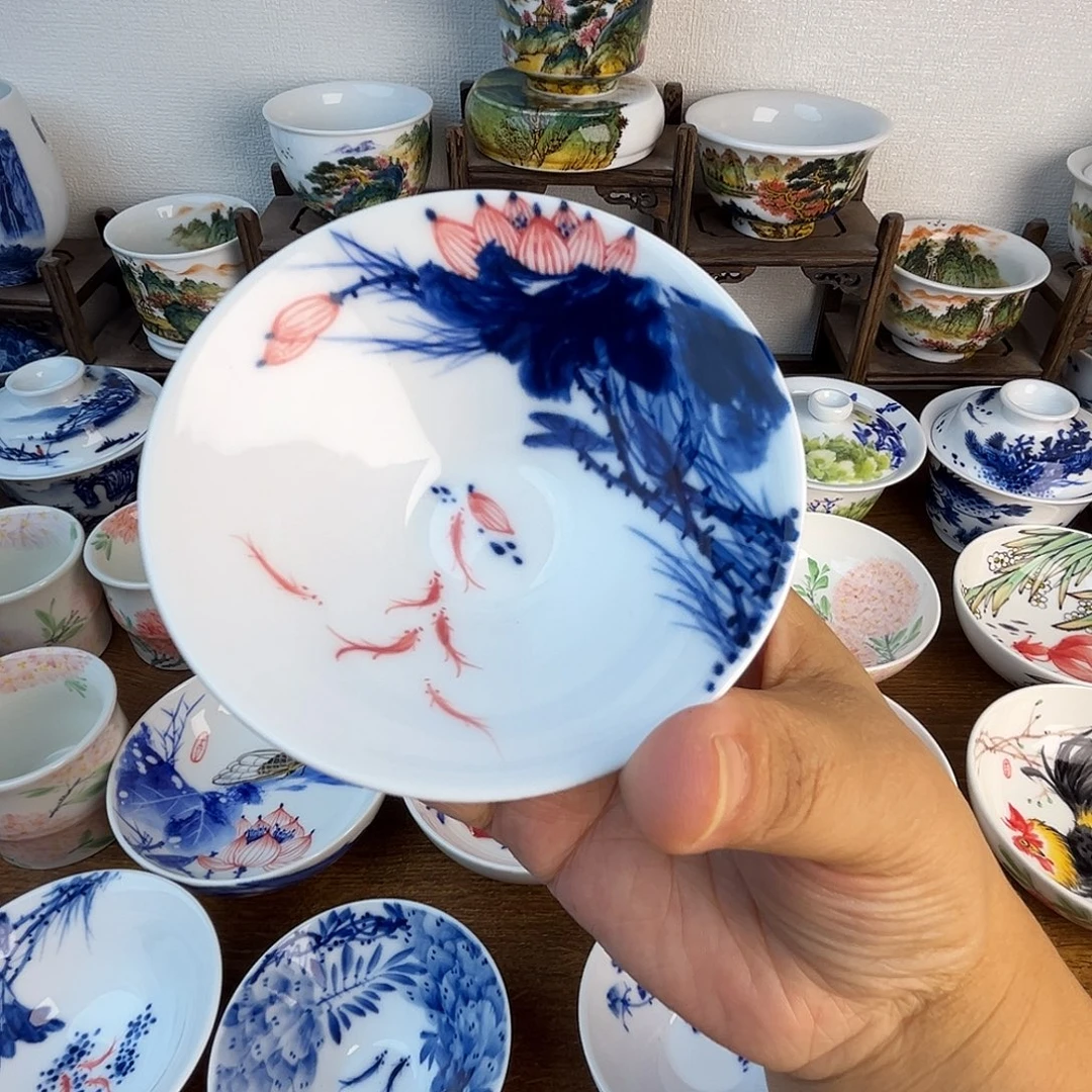忠意堂釉下彩荷花鱼