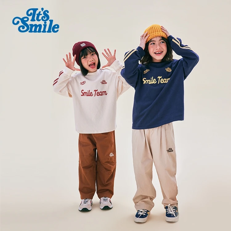 lts smile 日系儿童侧边条长袖T恤男童女童春秋复古休闲上衣