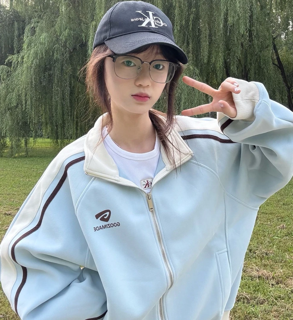 秋冬外套女韩版学院风休闲大码宽松港风百搭纯棉加绒外穿立领卫衣