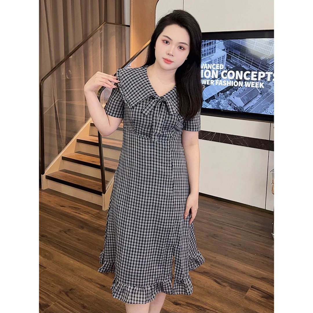 微胖夏季新款搭裙【NA001】胖mm遮肚气质显瘦大码女装短袖连衣