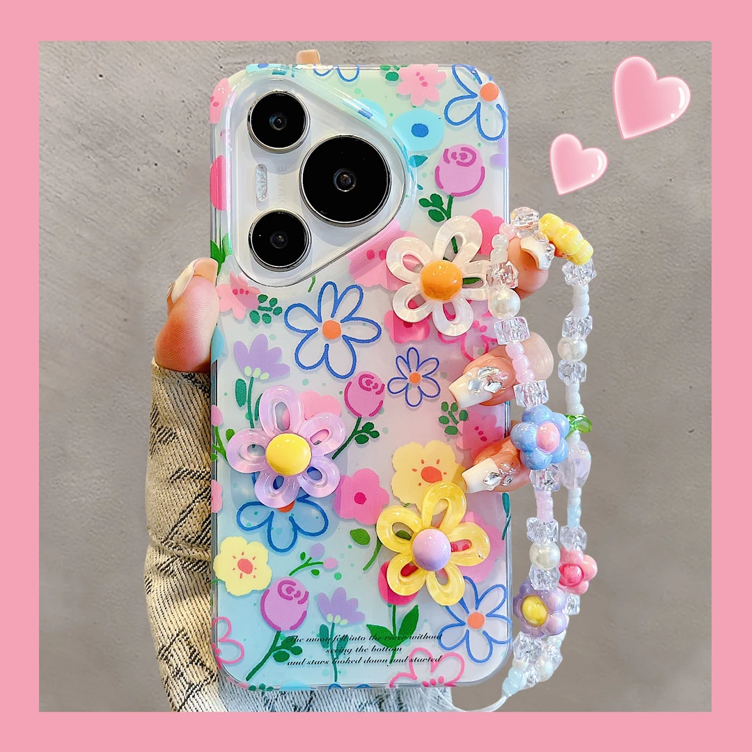 适用华为pura70pro+手机壳涂鸦花朵立体糖果花mate70/60pro苹果16