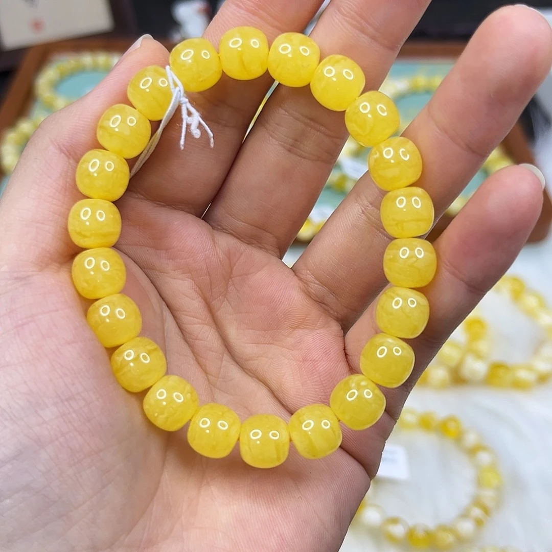 蜜蜡未镶嵌手链9.5mm焦皮同料虎皮手串