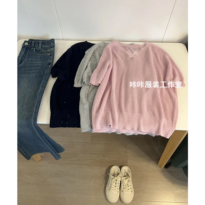 REKAYYAT“流星”莱赛尔天丝韩系范宽松舒适亮晶晶温柔系短袖针织衫