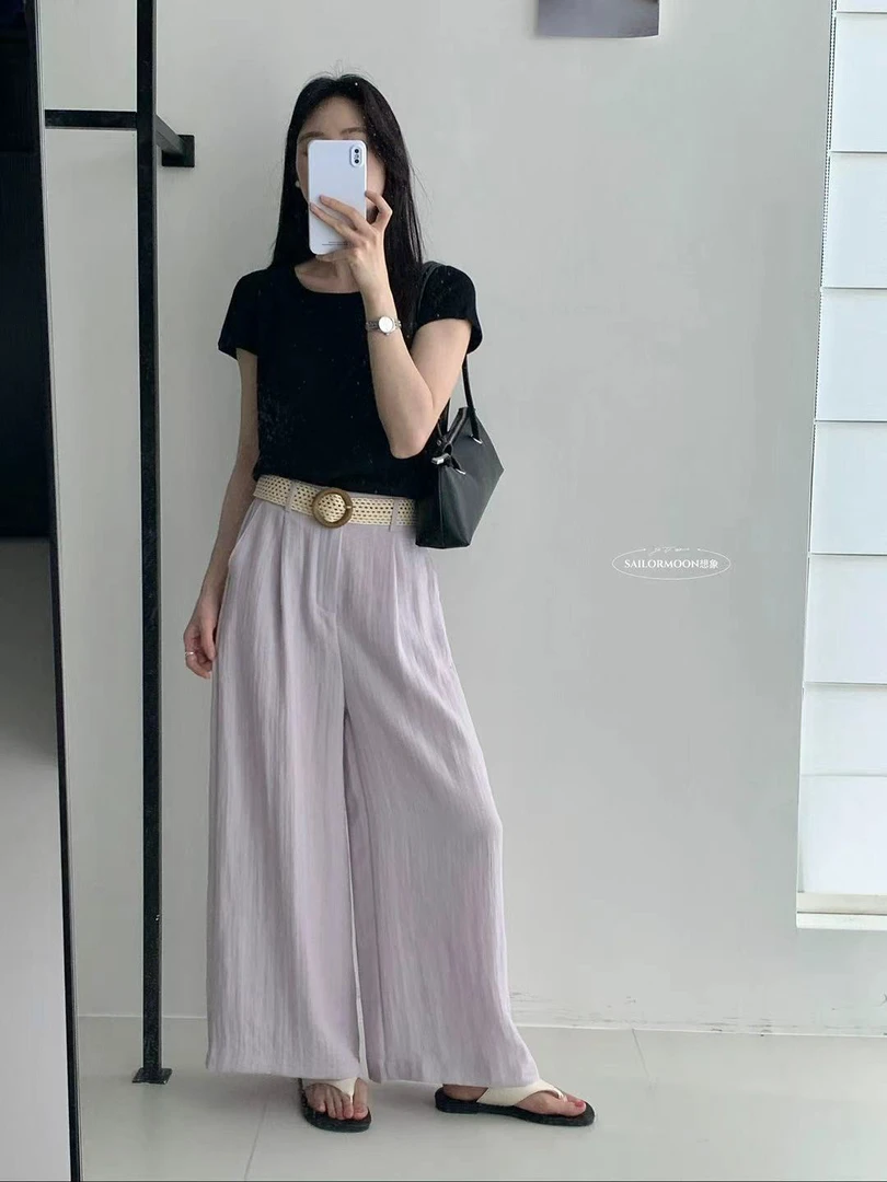 想象@70088 韩系简约百搭配编织皮带阔腿裤 6-5