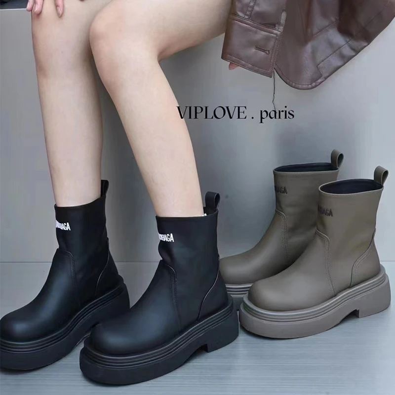 巴黎同款欧洲站字母瘦瘦靴增高马丁靴23726