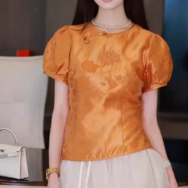 新中式国风女装提花上衣2025夏季新款高级感复古洋气衣服短袖衬衫