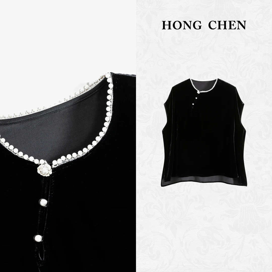 【虹辰】高端桑蚕丝绒高级感时尚气质新中式时尚优雅ins上衣-HC1519