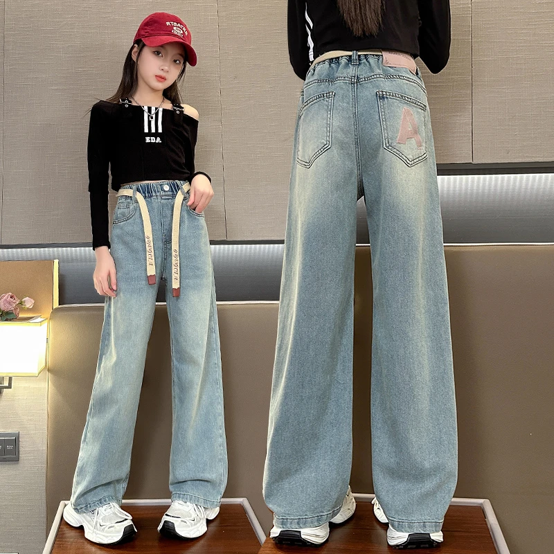 女童牛仔裤2025春季新款儿童休闲长裤女孩阔腿裤5186203001