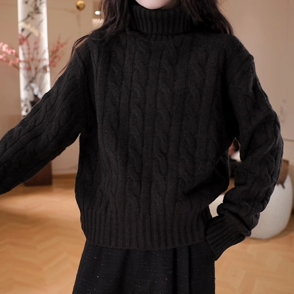 诗诗·简约慵懒风纯色针织毛衫宽松百搭休闲扭花毛衣女SS-000292H