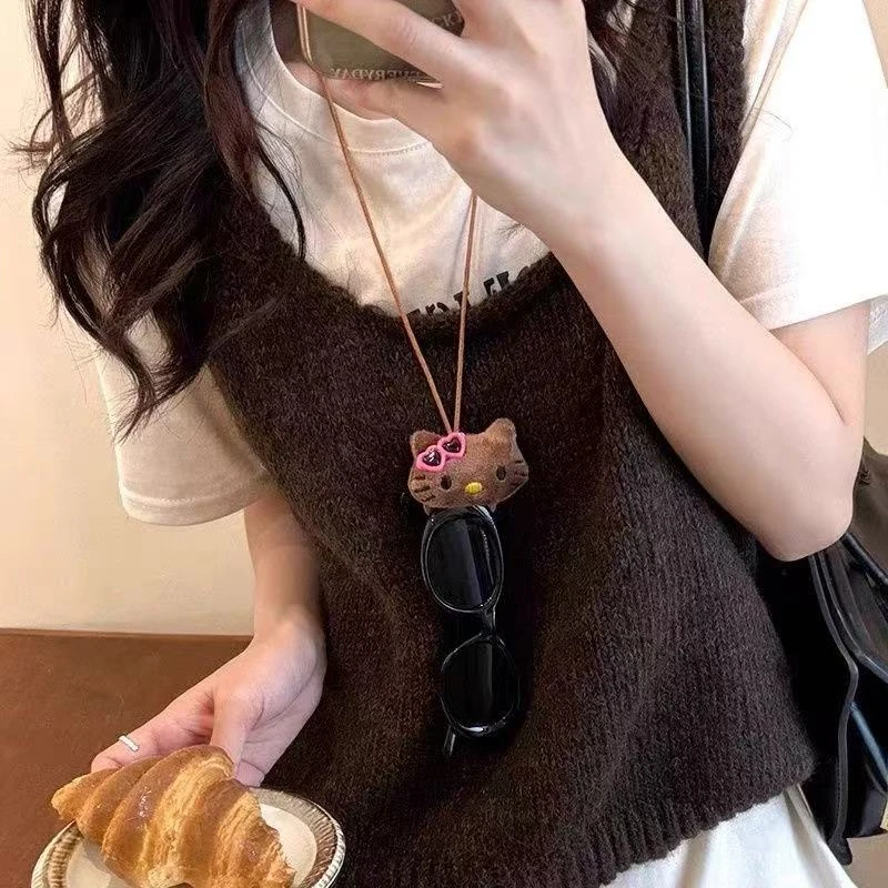 非金属布艺项链 kitty挂脖眼镜夹毛衣链小众时尚项链秋冬百搭配饰