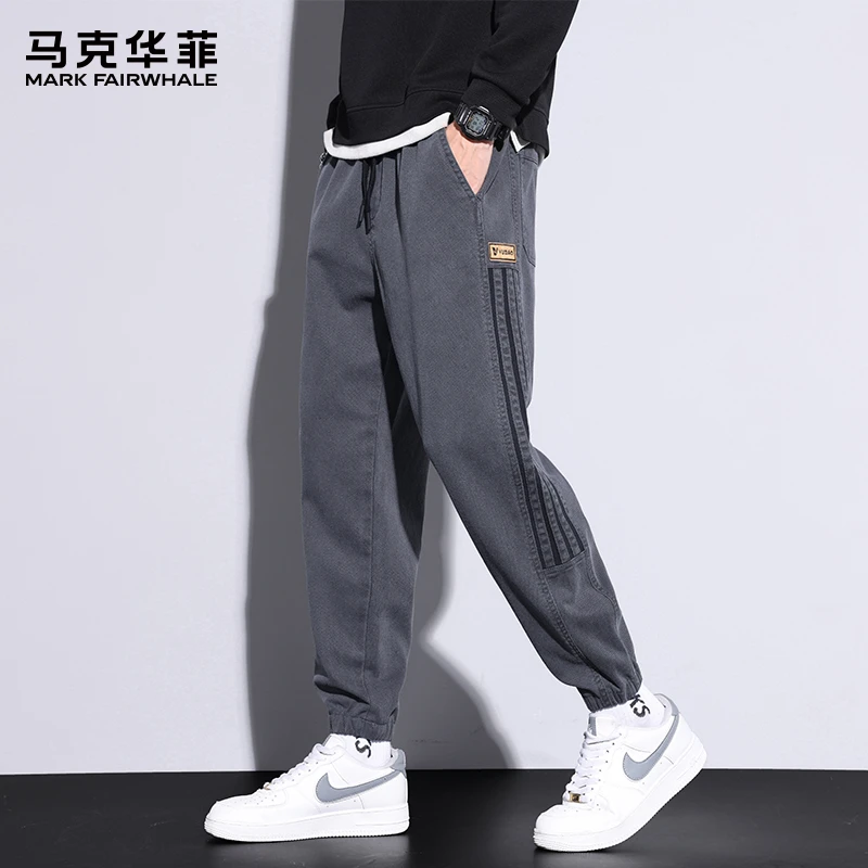 马克华菲2025春秋季新款休闲裤男士宽松束脚潮牌百搭运动九分裤子
