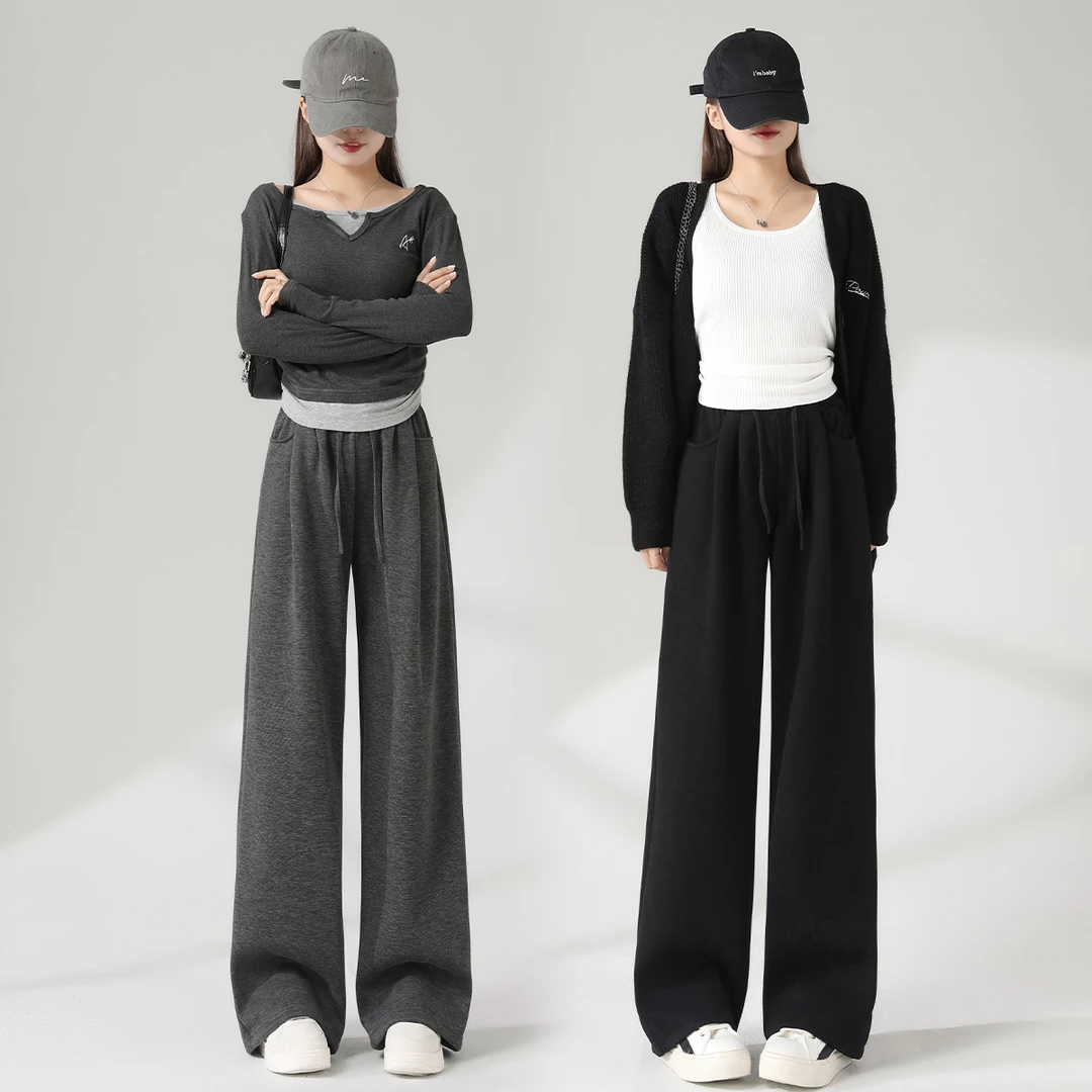 BNXBWCKX6280SSA春秋显瘦针织高腰直筒休闲外穿宽松休闲裤