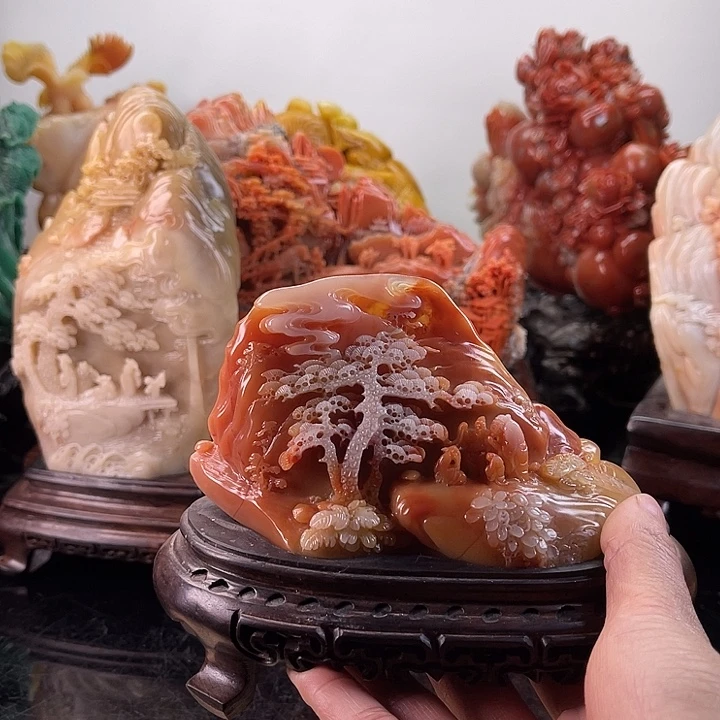 寿山石齐聚兰山摆件