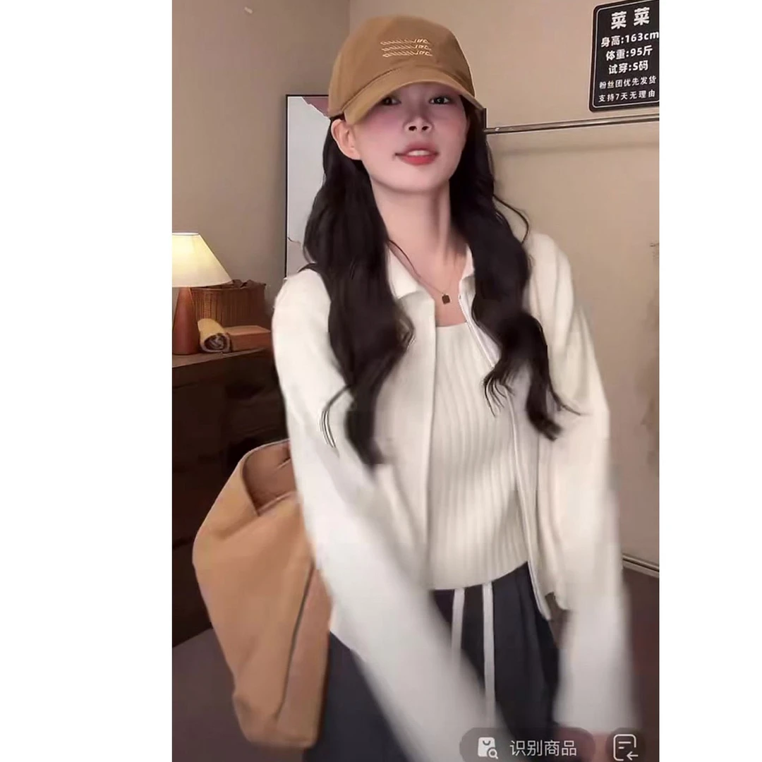 韩系早秋穿搭套装女2025新款小个子毛针织开衫吊带背心上衣两件套