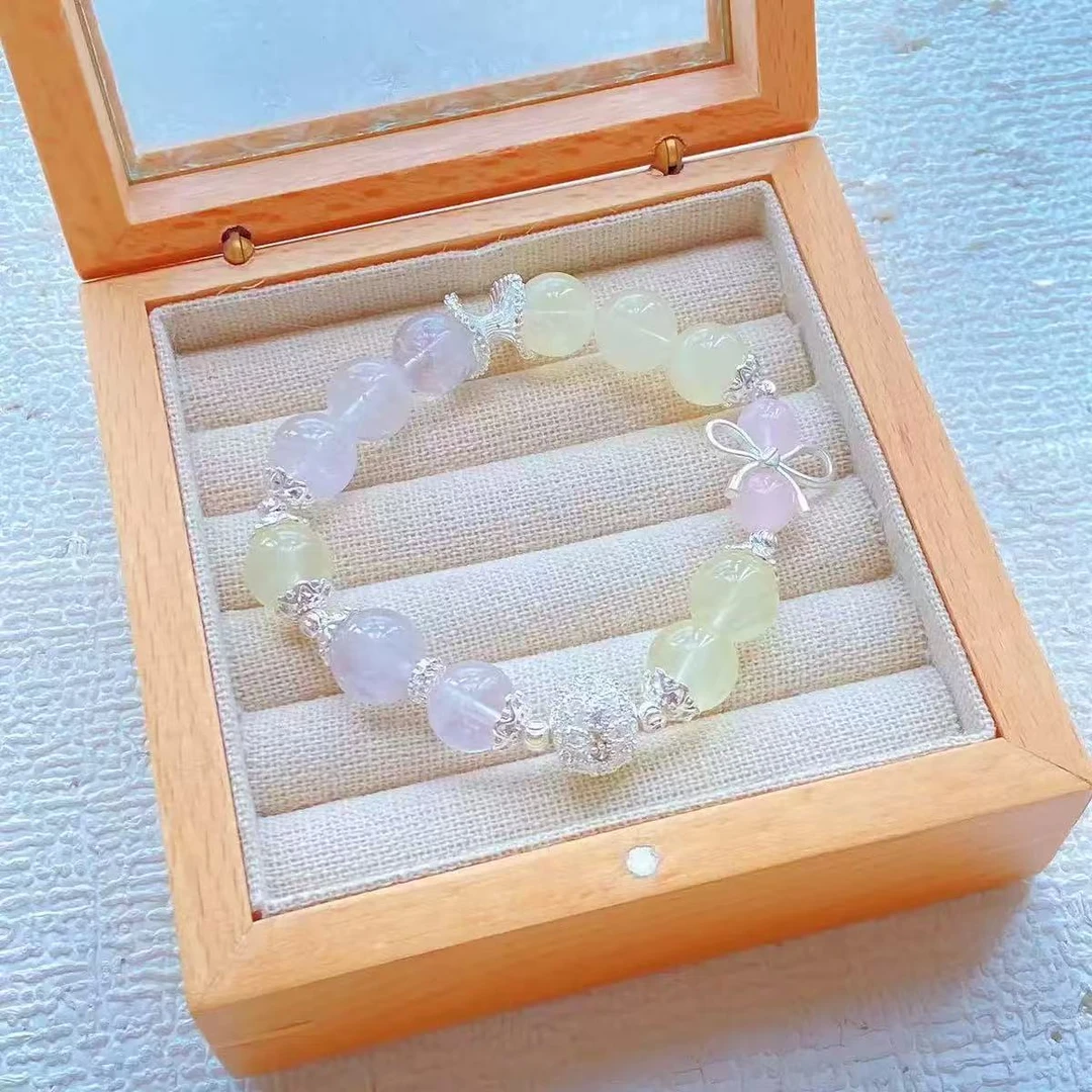 【蝶影晶谣】天然水晶手串柠檬晶紫粉水手串